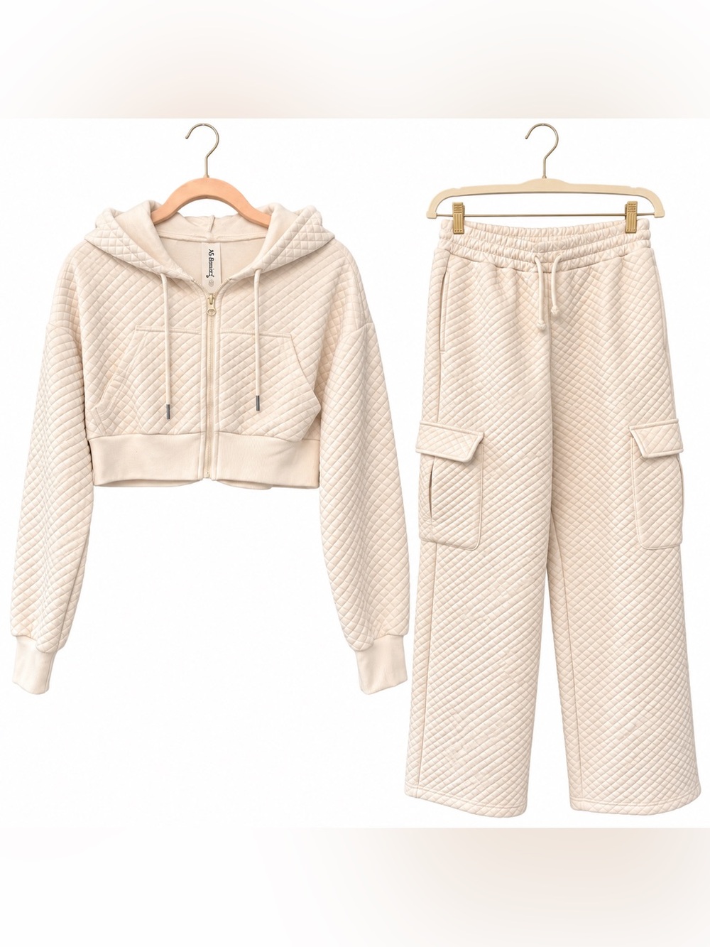 AS Revival Quilted Cropped Hoodie & Cargo Pants 2 Piece Set Small